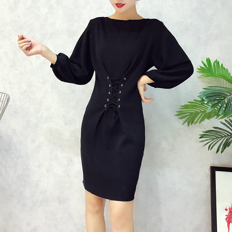 2017 Новинка осени женские универсальные Талия ремешок тонкий Фонари рукав с