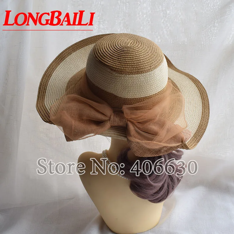 LongBaiLi Elegant Wide Brim Paper Braid Floppy Hats For Women Sun Beach Caps SADS007 | Аксессуары для одежды
