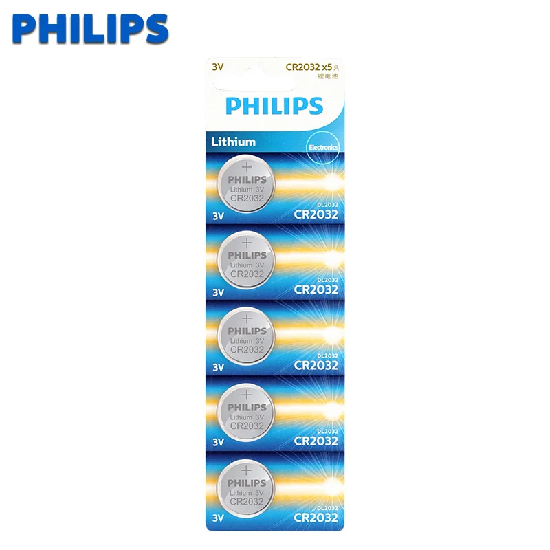 Philips 5 шт. CR2032 кнопочные батареи BR2032 DL2032 ECR2032 монетная литиевая батарея 3 в CR 2032 для