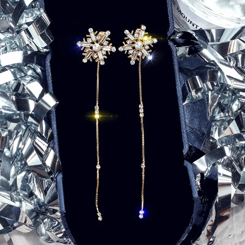 FYUAN Изысканная серьга из горного хрусталя для женщин Bijoux Длинная кисточка подвеска в виде снежинки серьги Свадебные украшения для невесты подарки