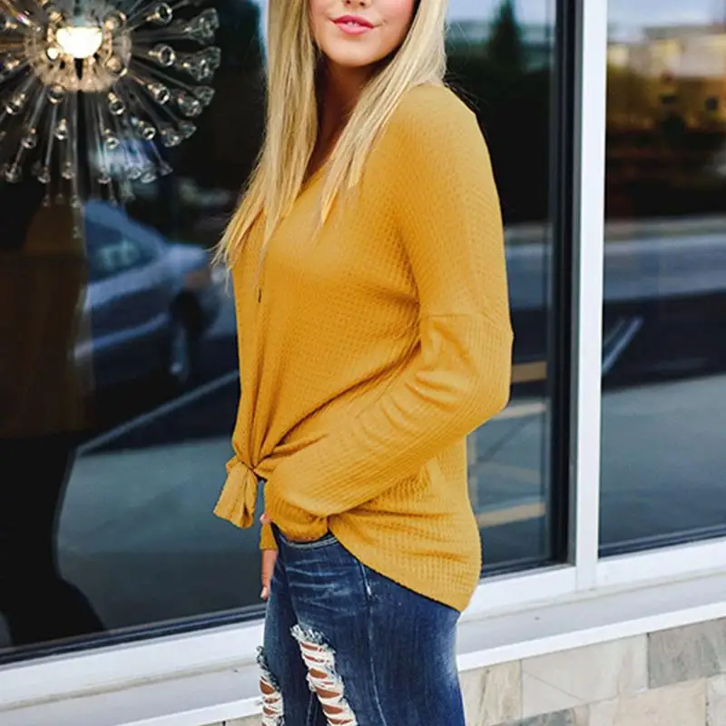 Для женщин Новинка зимы v-образным вырезом Повседневное одноцветное Цвет нить