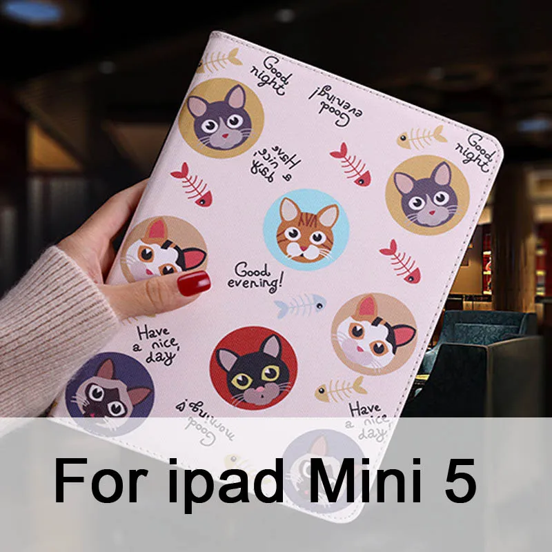 Mini 5 Защитный чехол для планшета для Ipad Mini 1 2 3 откидной смарт-чехол-подставка из искусственной кожи с милым рисунком кота для iPad mini 4 - Цвет: Mini 5