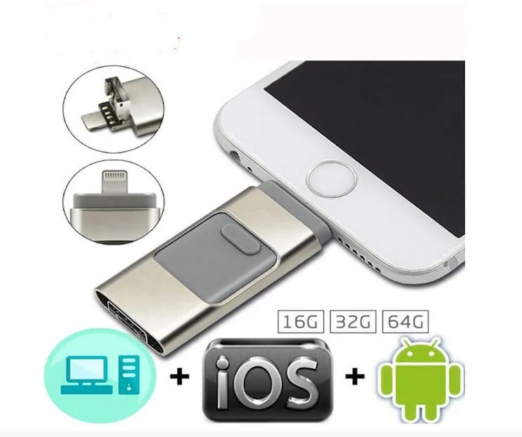 Флеш-накопитель i-Flash OTG 3 в 1 USB флеш-накопитель флешка 0 для iPhone 7/7Plus/5/5s/5c/6/6s/Plus/ipad |
