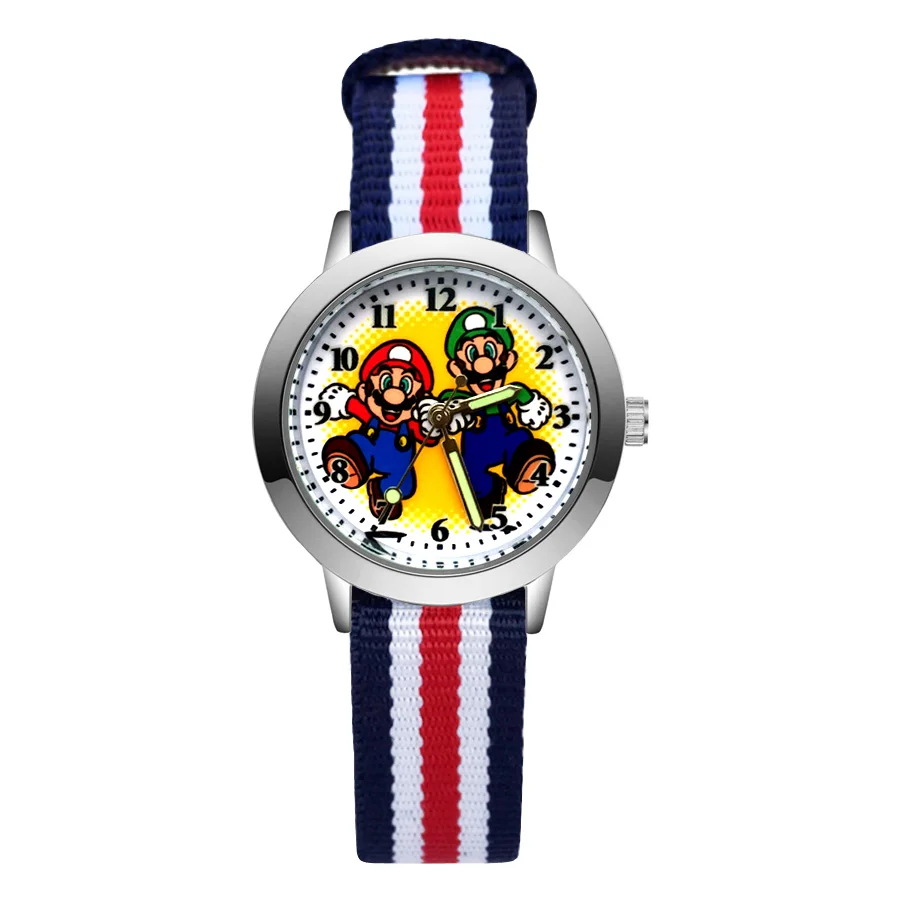 Blue white red Милые детские часы с героями мультфильмов в стиле Марио; кварцевые нейлоновые наручные часы для мальчиков и девочек; JA148 - Цвет: Blue white red