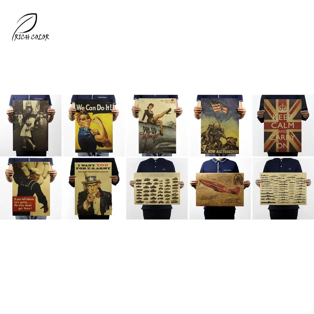 Богатый цвет Вторая мировая война винтажный стильный бумажный постер Ретро