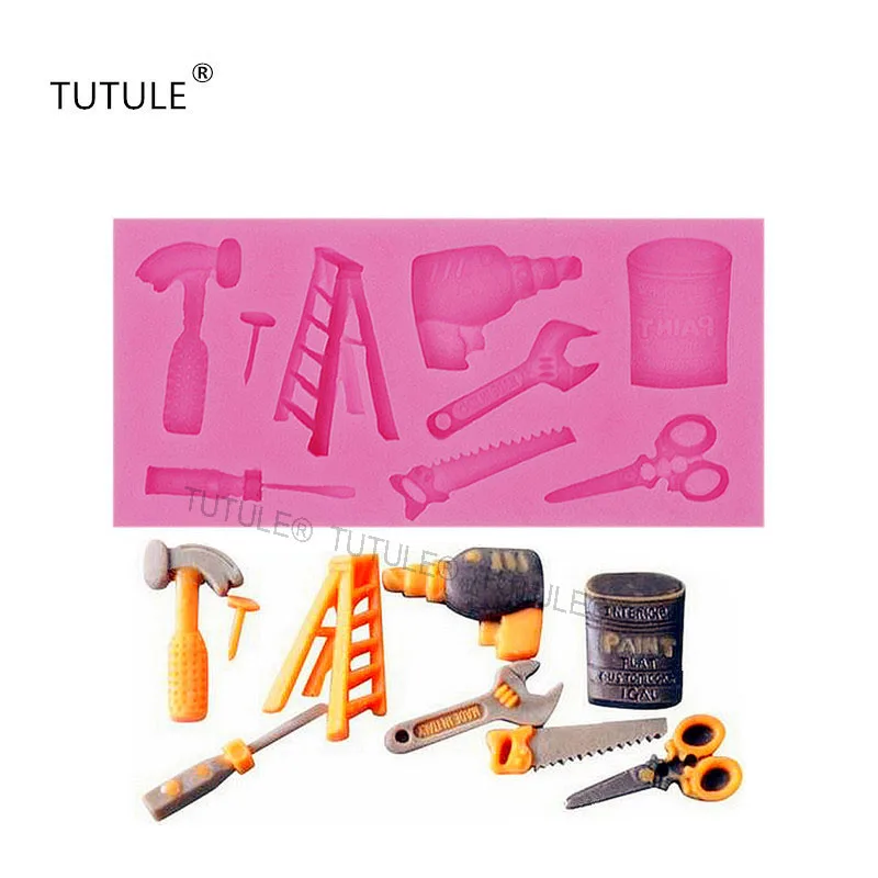 

Gadgets-DIY Hardware Tools SILICONE MOLD Includes Paint Ladder Hammer Saw Drill Scissors Screwdriver & More Food Grade mold