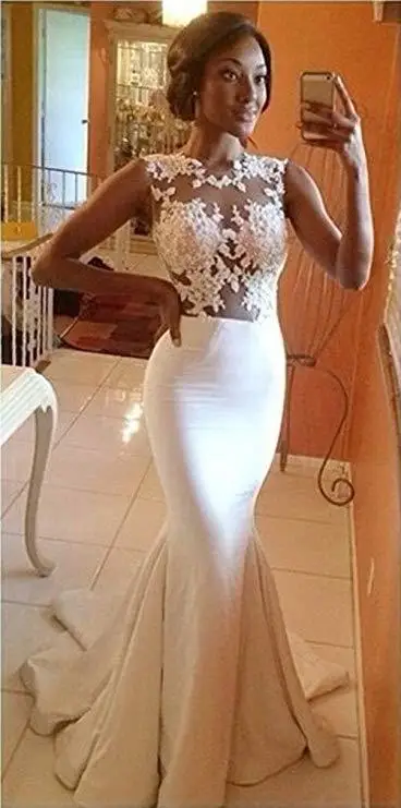 

U-SWEAR 2020 Sexy Mermaid Prom Dresses Sleeveless Lace Appliques Cheap O-Neck Floor-Length Plus Size Party Evening Gowns