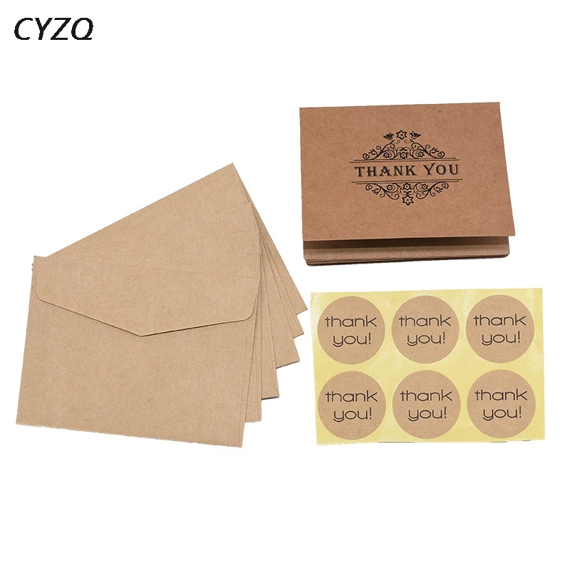6 шт./компл. пустые благодарственные открытки из крафт бумаги конверты для