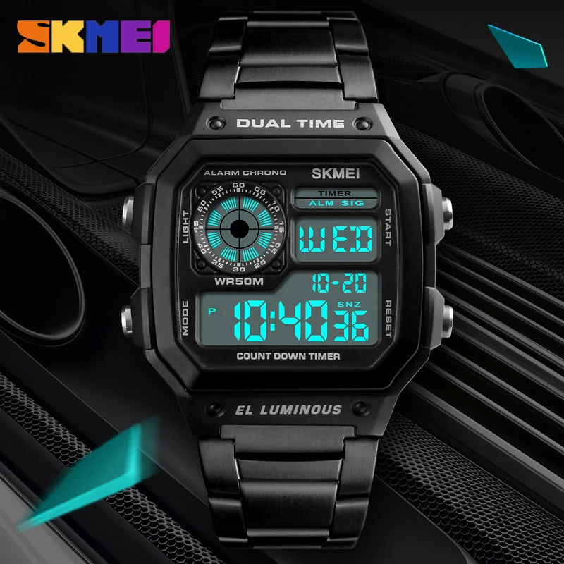 SKMEI Роскошные спортивные часы мужские светодиодные цифровые электронные из