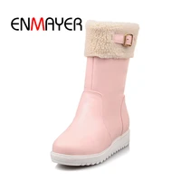enmayer new 2020 high quality hand made coolest buckle strap boots footwear 34 40 square heel boots woman casual shoes why171