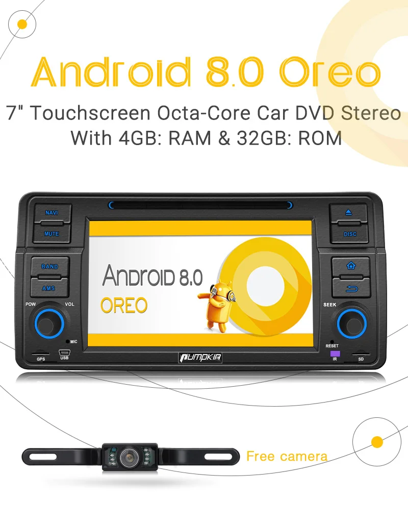 Pumpkin 2 Din 7 ''Android 8 0 автомобильный стерео тачскрин dvd плеер Восьмиядерный GPS