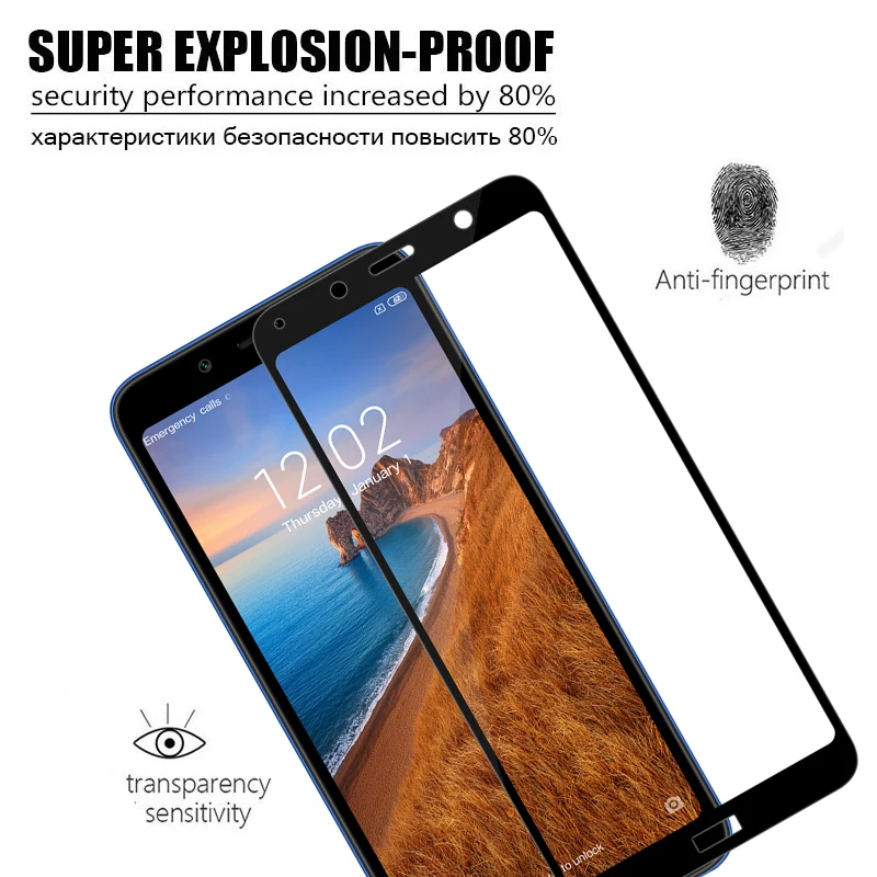 Защитное стекло 9H для XiaoMi RedMi 7A Red Mi RedMi7A закаленное с полным клеем 9 H