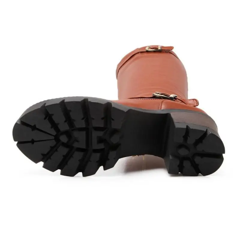 FITWEE/женские теплые сапоги до колена зимняя обувь на платформе с мехом и пряжкой