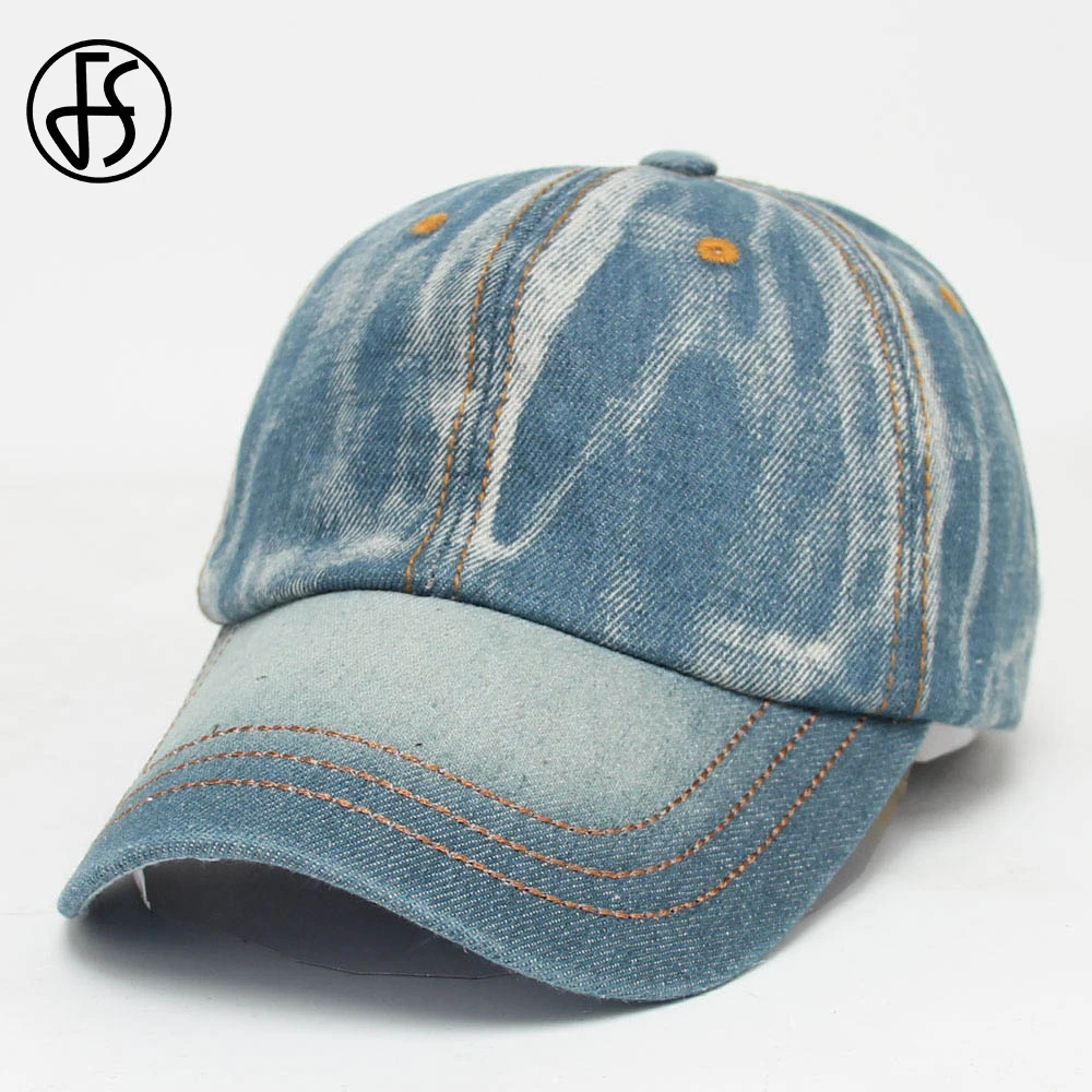 Женская джинсовая кепка FS синяя однотонная бейсбольная в Корейском стиле для