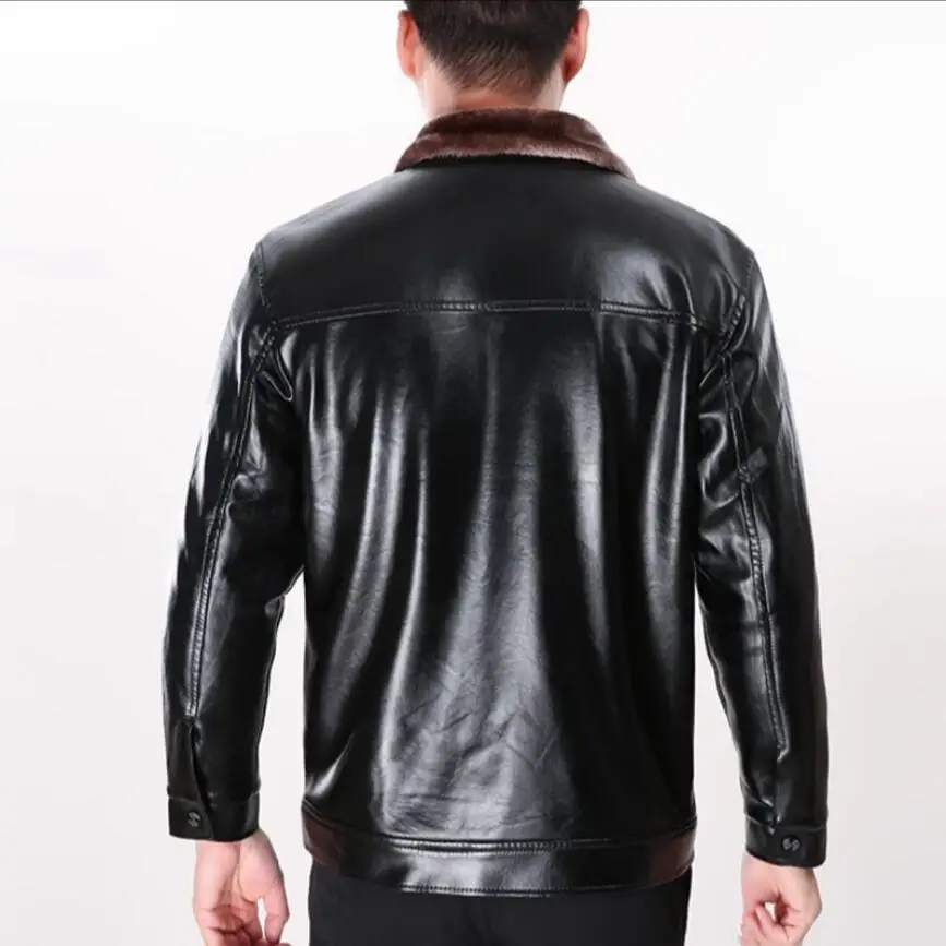 S-3xl Autumn And Winter Men's New Fur Collar One Leather Middle-aged Jacket Sheep Daddy Plus Velvet | Мужская одежда