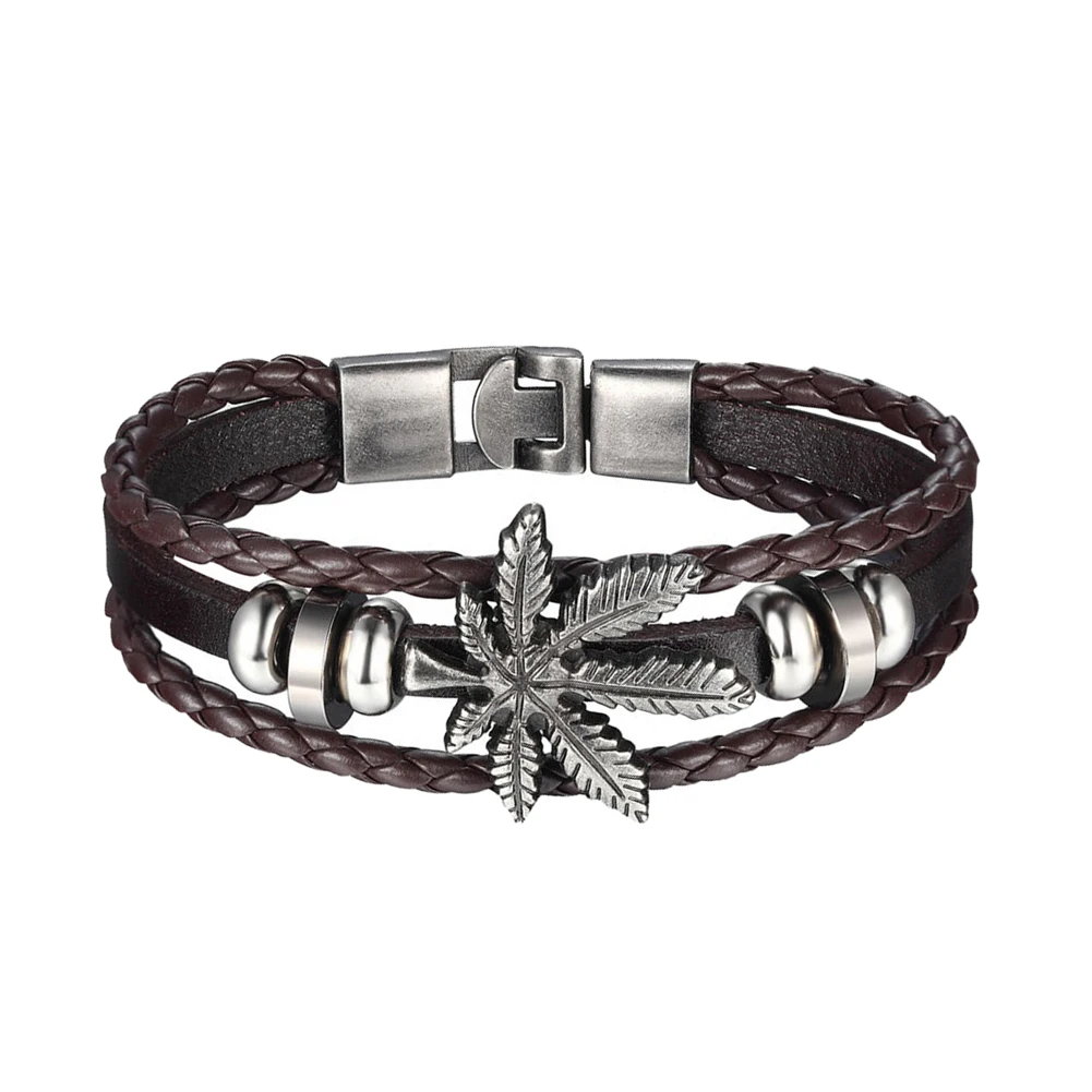 

Bluelans Vintage Punk Faux Leather Bracelet for Men Women Maple Leaf Charm Bangle Cuff