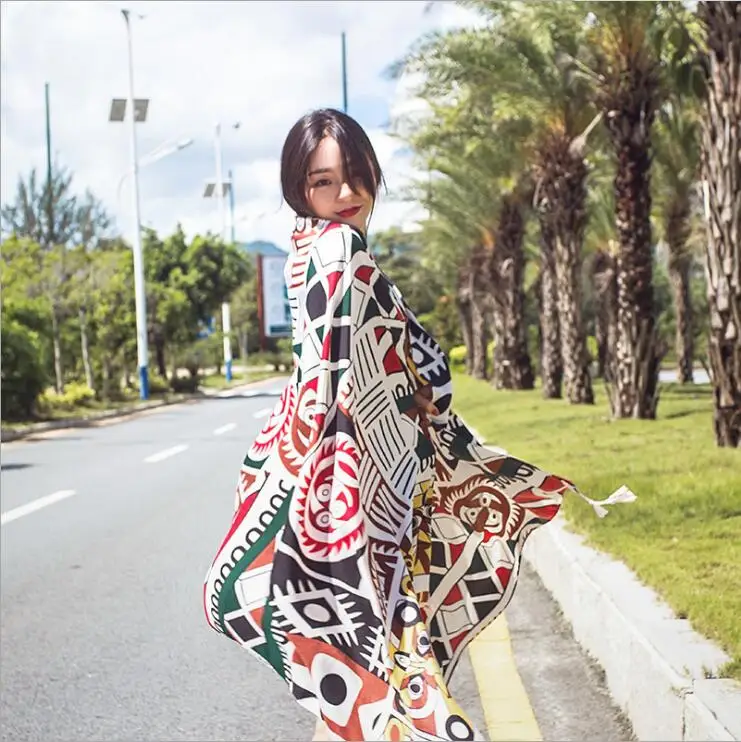 Женский шарф в этническом стиле винтажная накидка с принтом большой размер