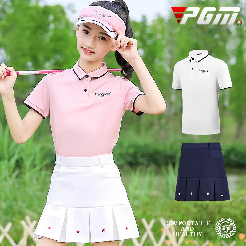 

PGM Girls Golf Breathable Skirts Set Short Sleeve Shirt Pleated Star Skirt Baby Girls Tennis Golf Apparel Sportswear D0786