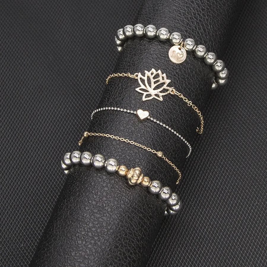 5 шт./компл. модные браслеты в форме сердца лотоса набор для женщин бохо полый