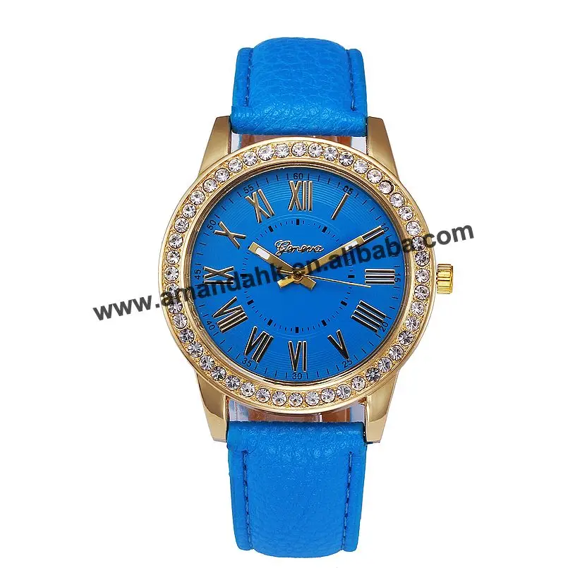 light blue 100 шт/партия Горячая распродажа Женские Женева, стразы кварцевые часы римские цифры кожаные часы модные женские платья Наручные часы - Цвет: light blue