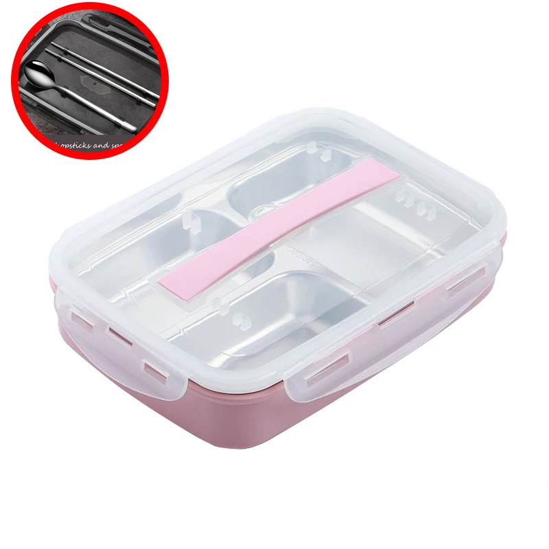 Box pink with belt Sunhanny Портативный Ланч-бокс для детей школы 304 из нержавеющей стали Bento box Герметичный пищевой контейнер с палочки для еды и ложки - Цвет: Box pink with belt
