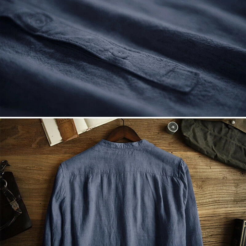 

New Men Linen Solid Shirts Autumn Long Sleeve Slim Fit Breathable Shirt Blouses Men Clothes Casual Plus Size Shirts Tops L-4XL