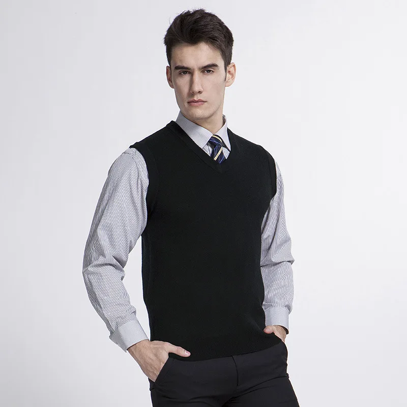 

new arrival fashion high quality 100% Pure Wool Men Thickened Casual Computer Knitted V-neck Vest, Sleeveless size S M L XL XXL