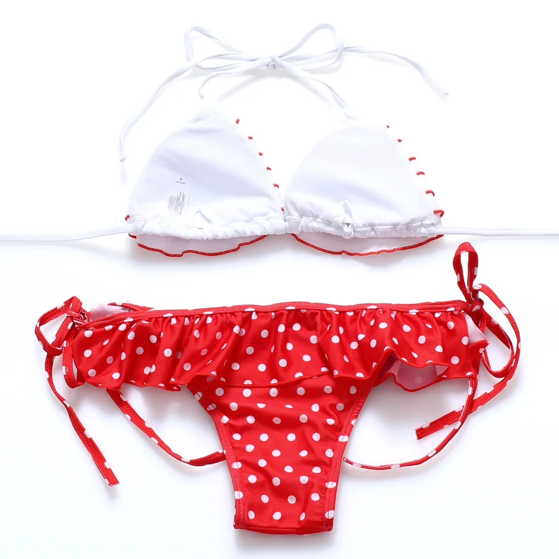 Красный летний белый купальник с оборками женский полосатый комплект бикини из