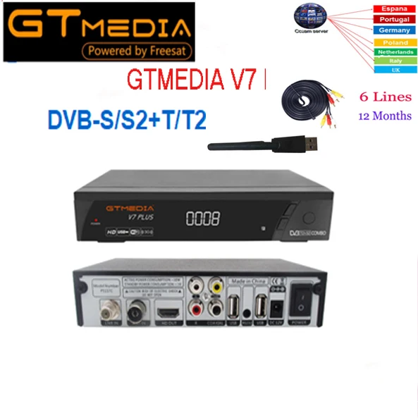GTMEDIA V7 плюс 1080P Full DVB-S/S2+ T/T2 Поддержка H.265 4-разрядный светодиодный дисплей Поддержка PowerVu DRE и Biss key Поддержка USB Wi-Fi