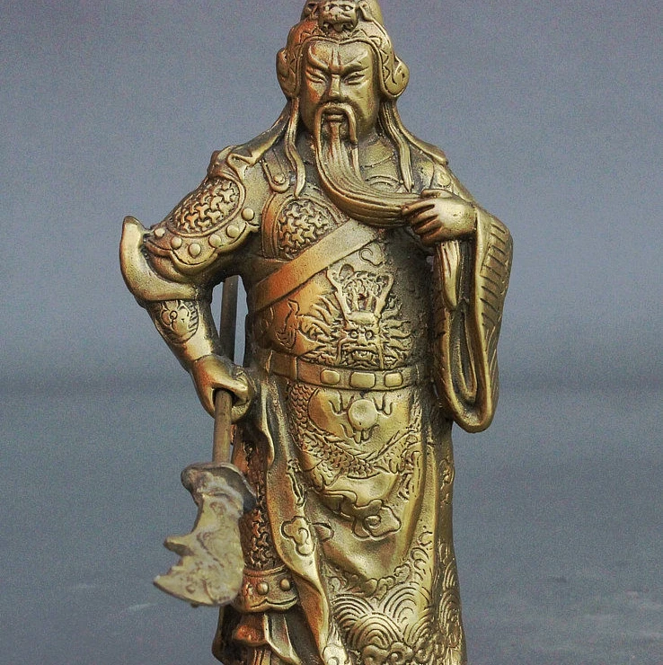 7 китайская латунь три царства Guan Gong Yu God Warrior Ares Меч Дракона Статуя | Дом и сад
