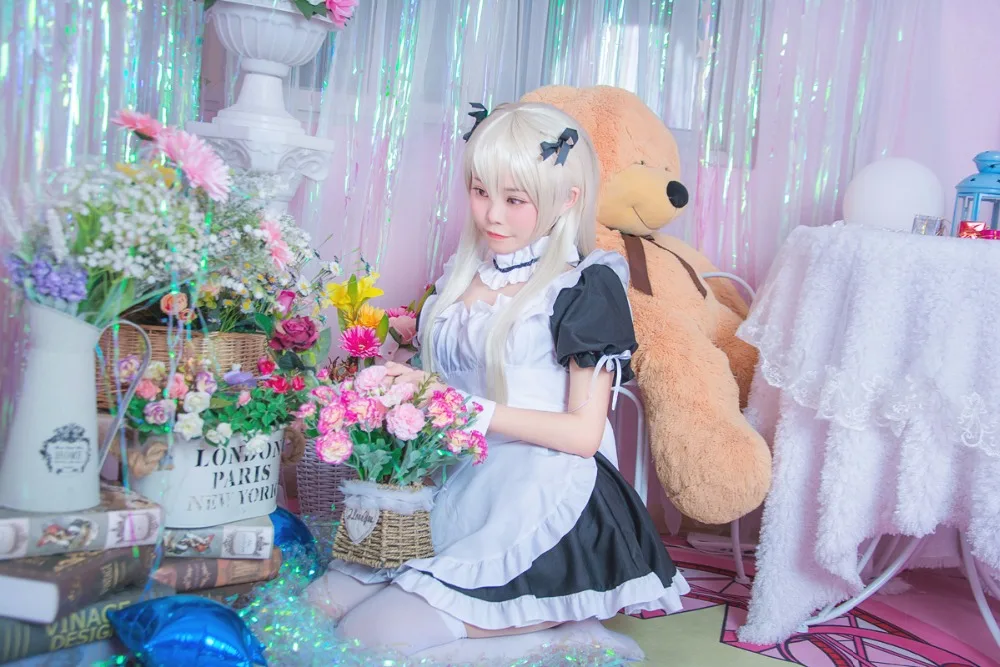 Аниме Yosuga No Sora Kasugano Sora костюм горничной на Хэллоуин платье лолиты форма+ фартук+ нарукавник+ воротник+ парик костюм