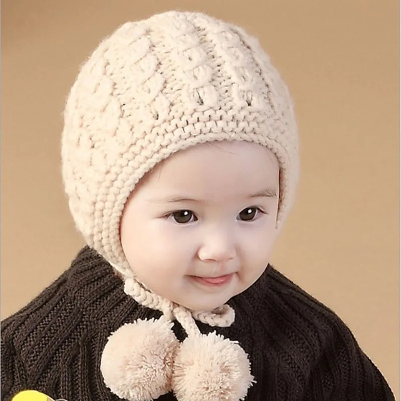 New winter children's hat pure color baby wool knitted lace protectors hats Handmade warm hand | Детская одежда и обувь