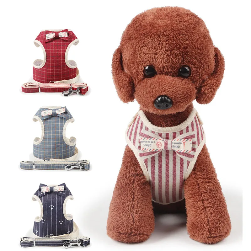 Шлейка в клетку и полоску для маленьких собак кошек универсальный комплект с