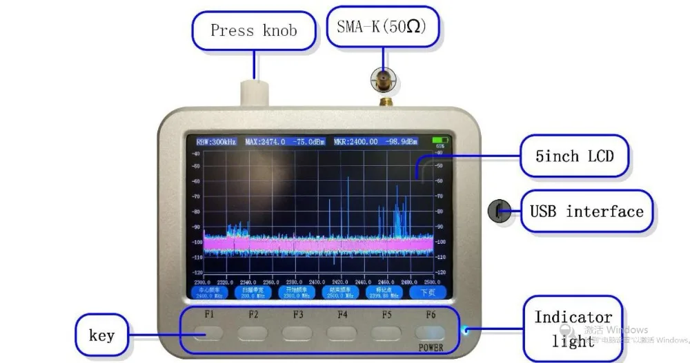 Новое поступление 2,3 GHz~ 2,9G " lcd обработанный RF анализатор спектра SPAN/RBW/CENT/MARKER MAXHOLD