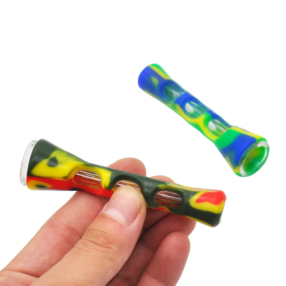Стеклянные и FDA силиконовые трубки One Hitter трубка для табака курения травы шланг 87