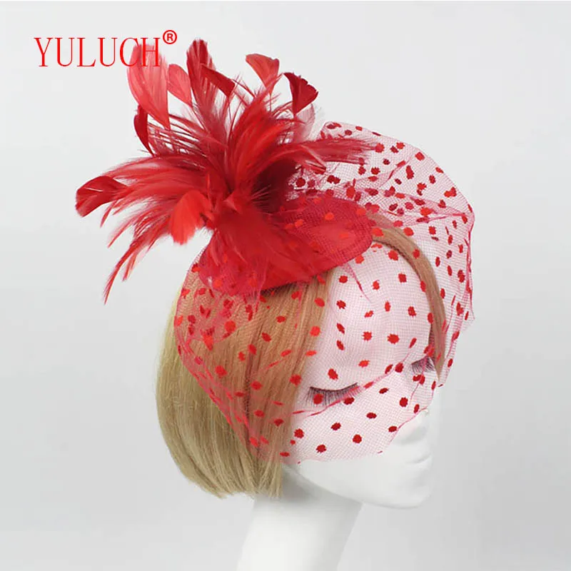 YULUCH 2018 Creative aristocratic bride mesh tiara feather veil double hair clip sweet woman dance party hat | Украшения и