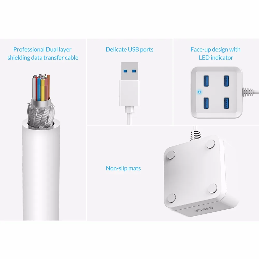 Ультратонкий мини хаб ORICO с 4 портами USB 3 0 и суперскоростью 5 Гбит/с для ноутбуков