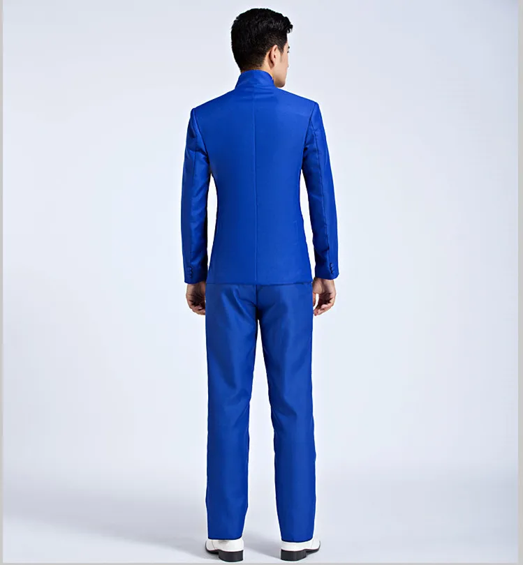 Мужской костюм Королевского синего цвета (пиджак + брюки) приталенный для