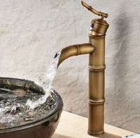 antique brass bamboo style single hole basin faucet deck mounted single handle hot and cold water tap znf027