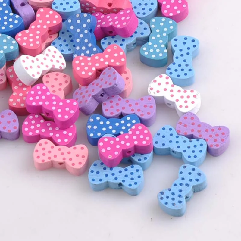100 шт смешанные с бантом деревянные бусины для самостоятельного изготовления