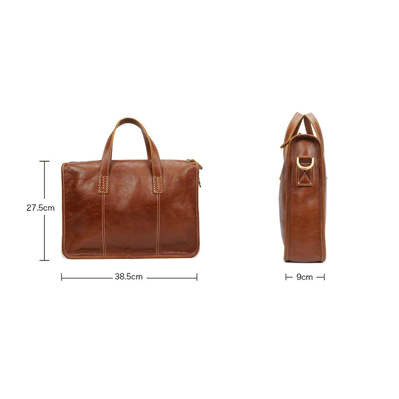 New Vintage Cow Skin Genuine Leather Men's Briefcase Fashion Large Capacity Casual Business bag Male Shoulder Laptop Bags