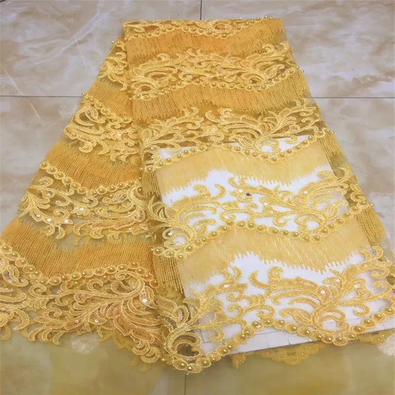 

Cassiel 2019 High Quality Nigerian Wedding African Lace Fabric With Beads Embroidery African French Tulle Lace Fabric
