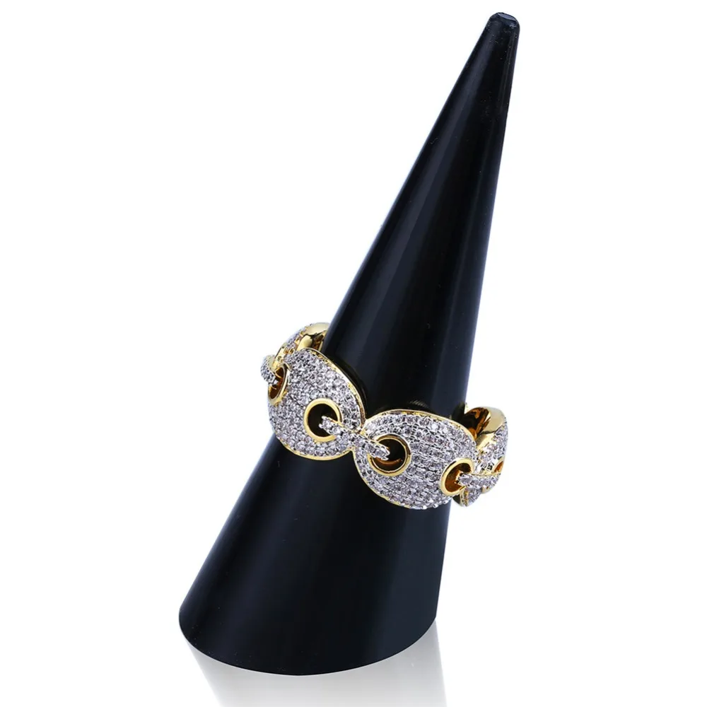 ARMNVNV 2018 Hip Hop Ring Iced Out Micro Pave Zircon Chain Link Gold Color Plated Bling Jewelry for Men Women | Украшения и