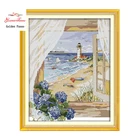 Golden Panno, морской пейзаж за окном, вышивка крестиком 11CT 14CT, Набор для вышивки крестиком с пейзажем, декор 923