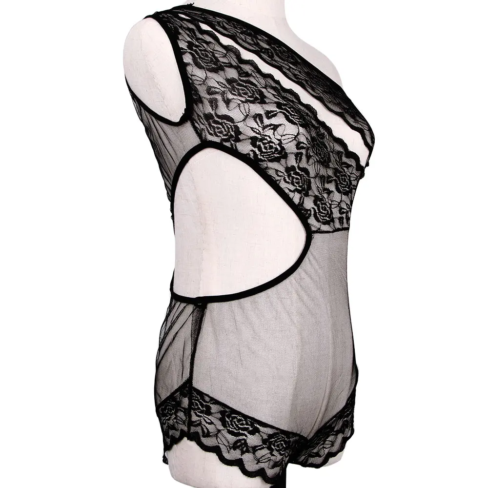 Sexy Women Bodysuit Lingerie Floral Lace Transparent Babydoll Black Mesh Sheer Nightwear Exotic Sleepwear | Тематическая одежда и