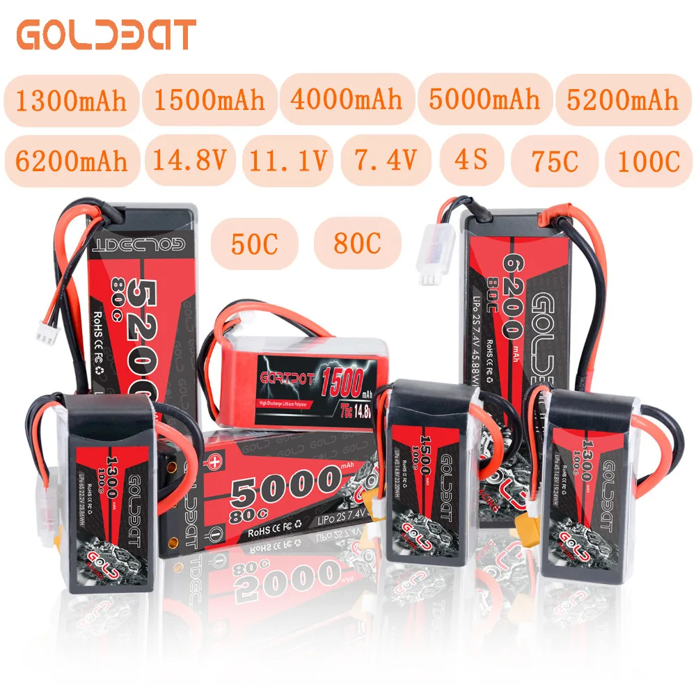 Аккумулятор GOLDBAT lipo 7 4 В 11 1 14 8 в 50C 100C 1300 мАч 1500 4000 5000 5200 6200 для pfv RC CAR Helicopter