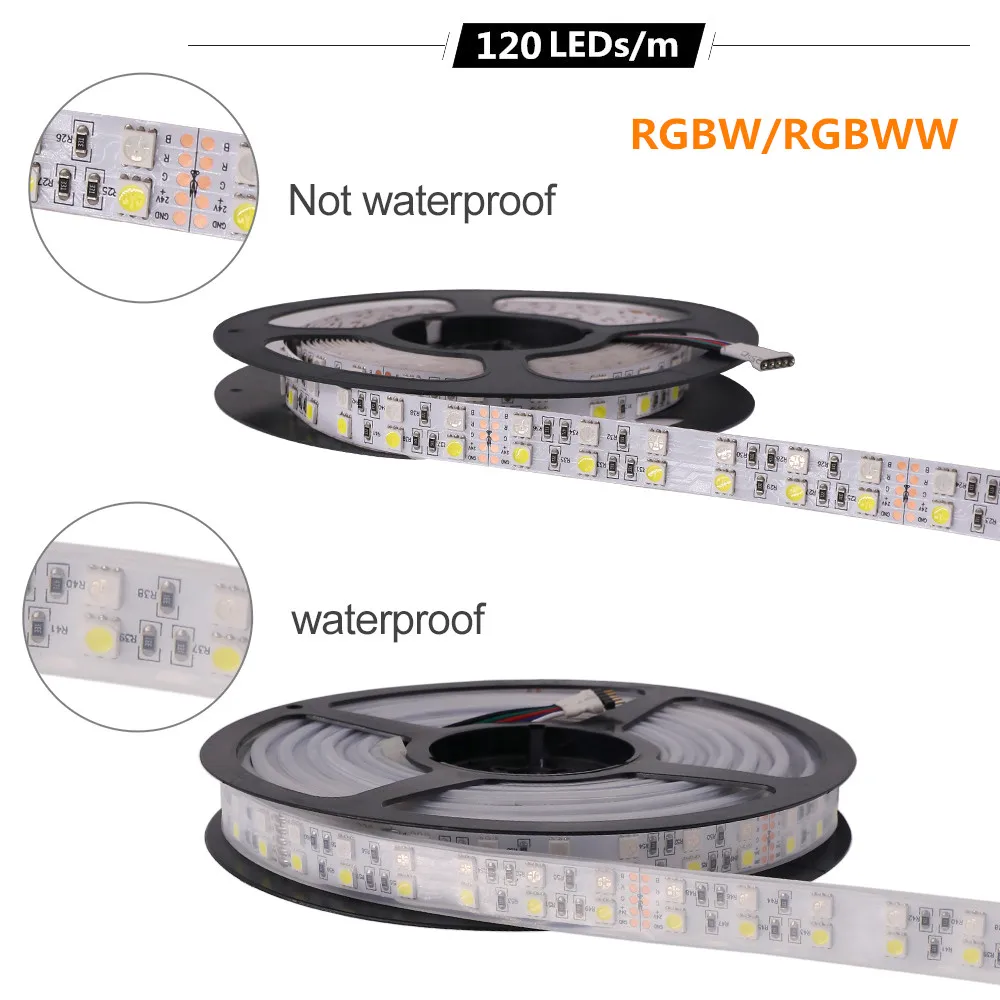 Водонепроницаемая светодиодная лента 5050 12 В 24 RGB RGBW RGBWW 60 светодиодов на метр 120