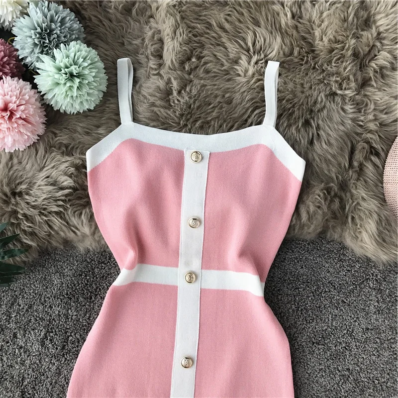 ALPHALMODA облегающее трикотажное платье на бретелях в цветную полоску, однобортное, на пуговицах, женские вечерние, сексуальные, облегающее, вязаное платье