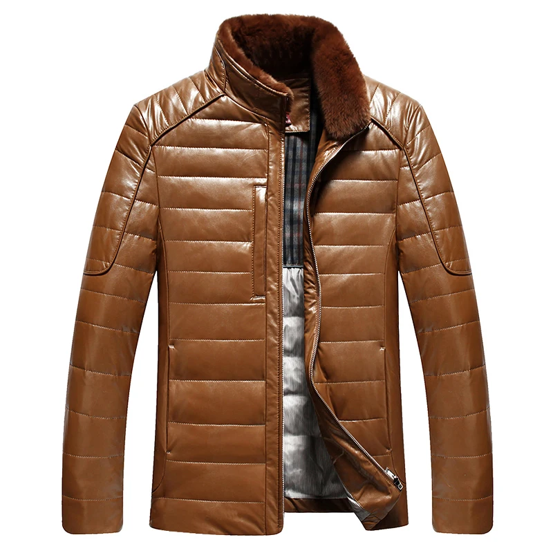 Мужская короткая куртка из искусственной кожи с воротником-стойкой натурального