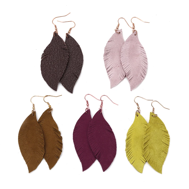 Amorcome перо натуральной козьей кожи серьги для женщин сплав Висячие падение себе
